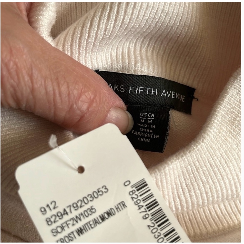 FANCY SWEATER NWT Saks Fifth Avenue Sweater Poncho with Faux Fur Trim - Picture 3 of 6